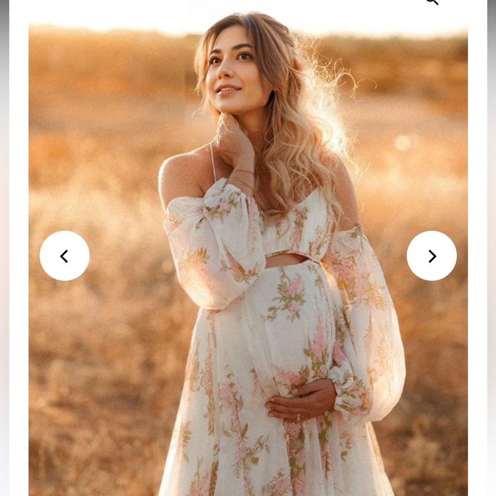 Momyknows White Floral Cut Out Off Maternity Maxi Dres